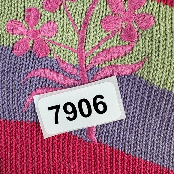 VTG Anne Crimmins Umi Collection Pink/Green Stripe Collared Knit Sweater Large - Picture 13 of 13